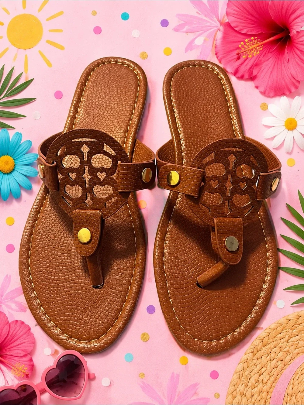 Women’s Brown Leather-Look Thong Sandals UK42 US 10
